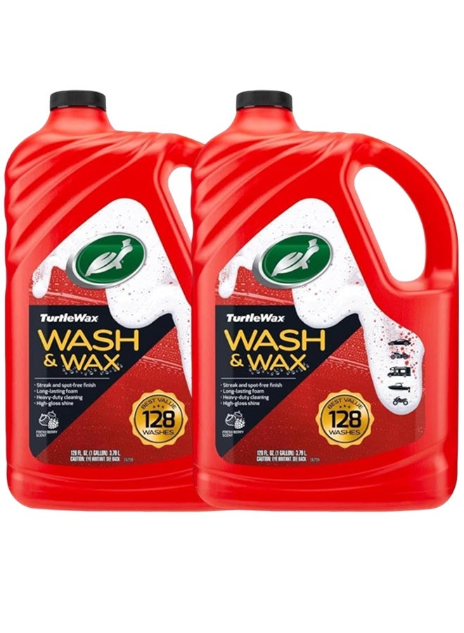 TurtleWax Turtle Wax Wash & Wax 1 Gallon Car Wash Liquid 2 Pcs, (3.79L per Pack) High-Foam Concentrated Car Soap with Carnauba Wax, Streak-Free Shine, 256 Total Washes, Deep Cleaning for Cars, Trucks & RVs, Fresh Berry Scent, 128 Fl Oz, Pack of 2 - Image 1